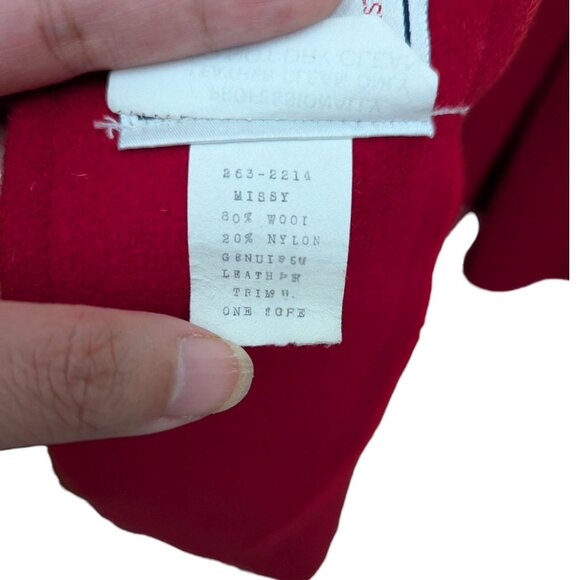 Vintage Dani Colby 80% Wool Blend Cape Coat With Black Genuine Red Leather Trim - Picture 8 of 10